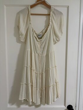 ARULA Cream Swiss-Dot Tiered Midi Dress